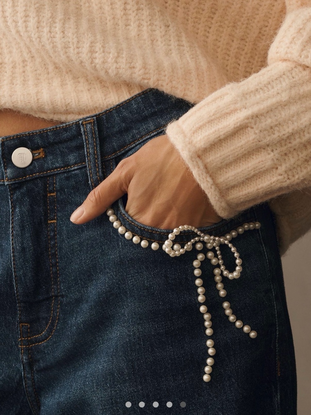 Anthropologie Dark Blue Flare Jeans with Pearl Trim